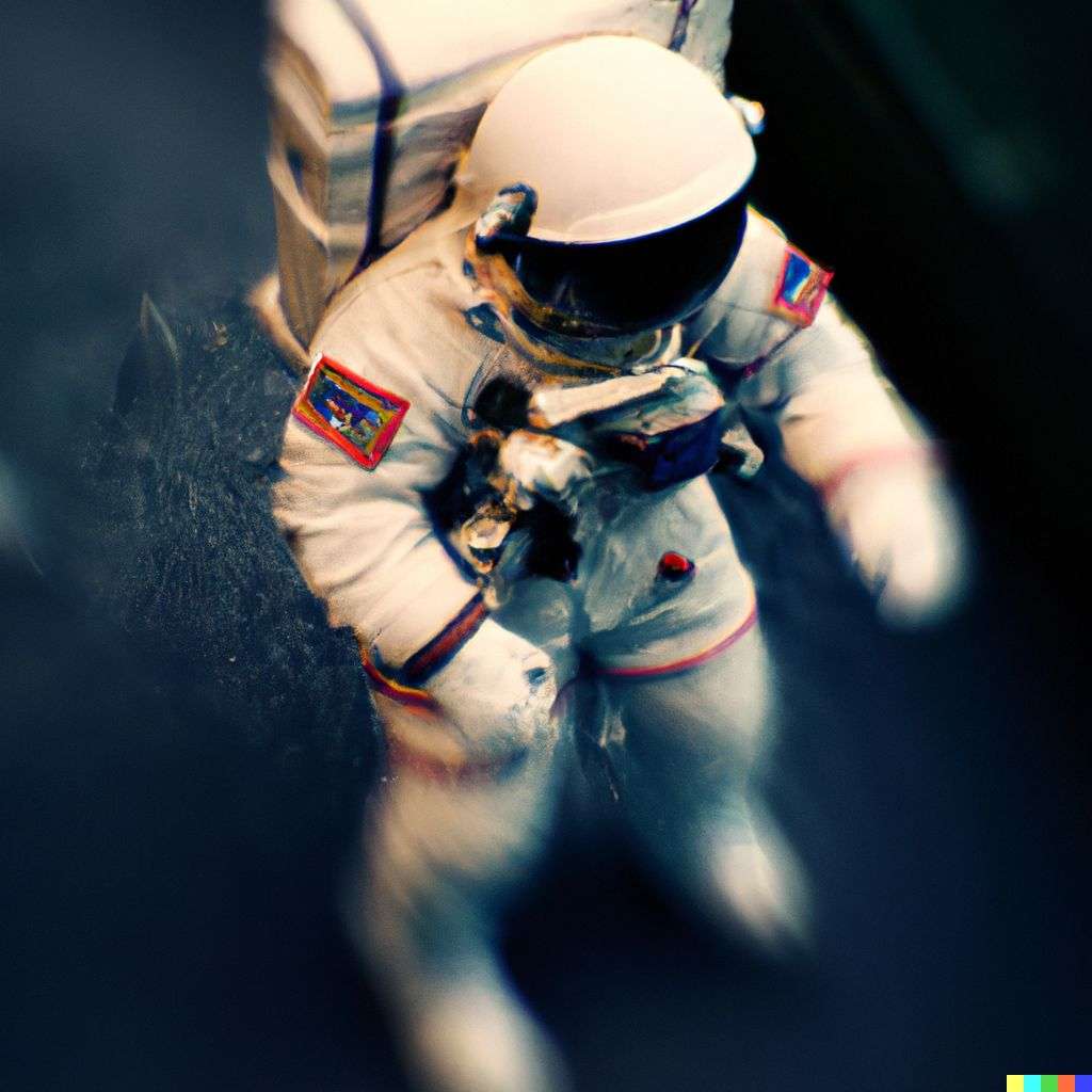 an astronaut, photograph, extreme tilt shift